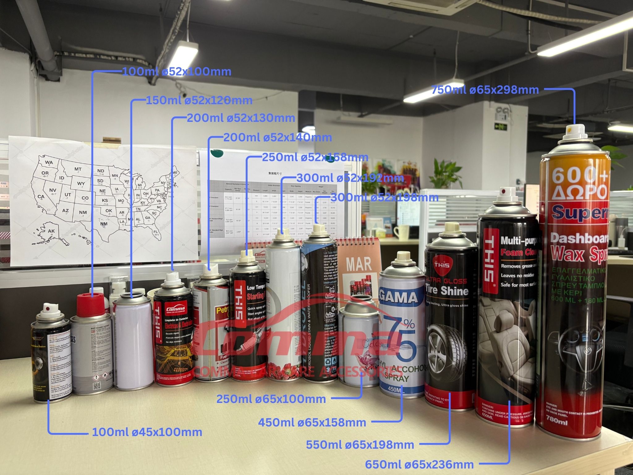 Comma Aerosol Tin Can Sizes